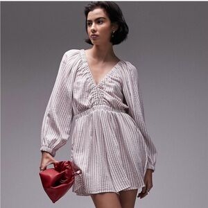 Topshop Long Sleeve Elastic Waist Stripe Romper